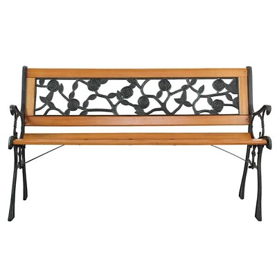 #ad 49quot; Garden Bench Patio Porch Chair Deck Hardwood Cast Iron Love Seat Rose Style $116.07