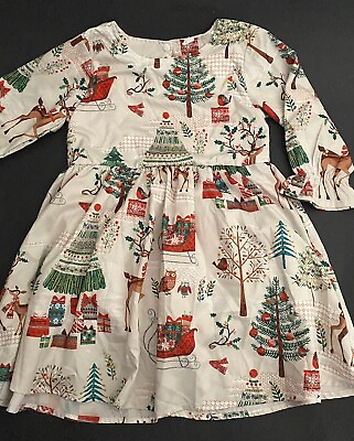 #ad Boutique Girl#x27;s Christmas Tree Reindeer Sleigh Dress Size 3 4 EUC $14.99