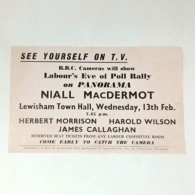 #ad 1963 Labour Party Leadership Election Eve of Poll Rally flyer BBC Panoram GBP 22.00