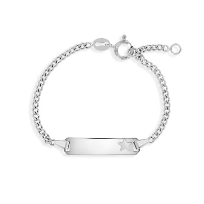#ad 925 Sterling Silver Traditional Tag ID Kids Bracelet With Engraved Star $35.00