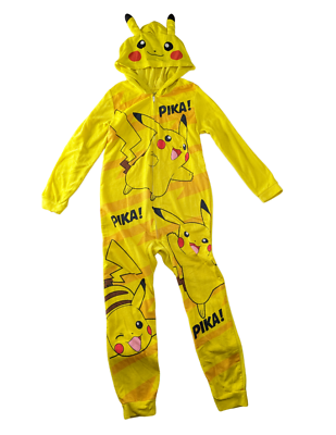 #ad Unisex Kids Pokemon Pikachu Long Sleeve Sleepwear One Piece Pajamas Size Medium $4.39