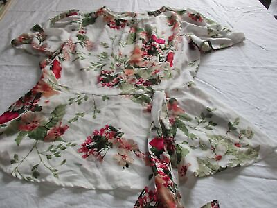 #ad Womens olm white floral blouse sz l $9.99