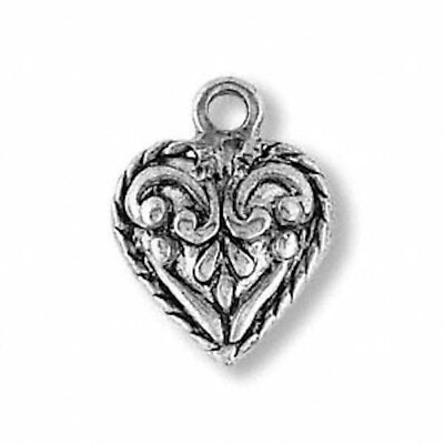 #ad Drop 10 Antiqued Silver Plated Pewter Single Sided 12mm HEART Charms * $7.92