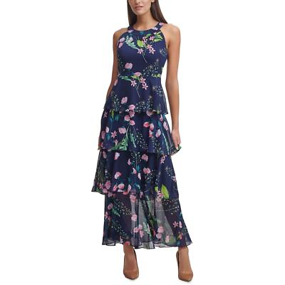 #ad Tommy Hilfiger Womens Navy Floral Tiered Halter Maxi Dress 16 BHFO 2487 $66.55