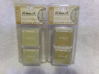#ad 2 Sets H.E. Harris 2x2 Plastic Color Coded Half Dollar 50 cent Coin Holder NEW $19.85