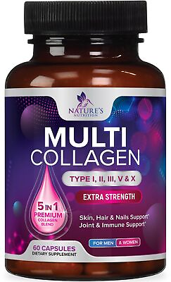 #ad Collagen Peptides Pills 1000mg Hydrolyzed Collagen Capsules Types IIIIIIVX $15.42