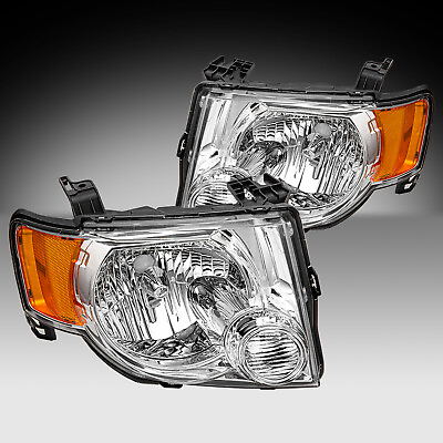 #ad Fit 2008 2012 Ford Escape SUV Chrome Headlights Assembly Amber Corner Lamps Pair $74.99