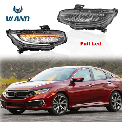 #ad 2X LED Headlights With Sequential Indicator For 2016 2021 Honda Civic 10Th GEN $269.99