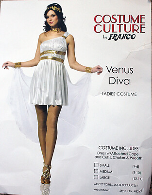 #ad Venus Diva Ladies Costume Culture By Franco Size M 8 10 Dress w Attached Cape $19.75