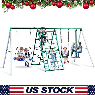 #ad #ad Hapfan Kids Playground Swing Seat Set Climbing Ladder Seesaw Outdoor Heavy Duty $335.38