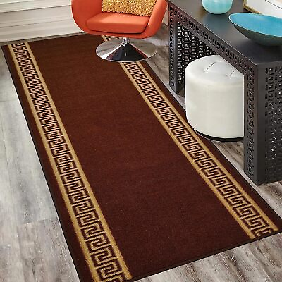 #ad Custom Size Rubber Collection Meander Design Brown Non Slip Washable Runner Rug $38.99