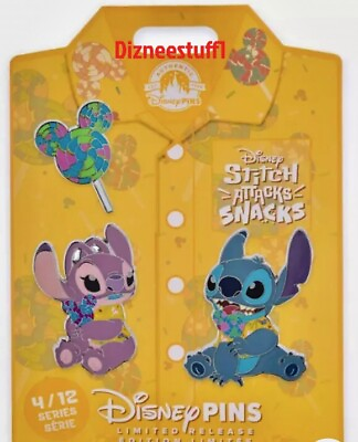 #ad Disney 2024 Pin Set Stitch Attacks Snacks Lollipop Angel 4 12 Sealed $24.83