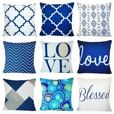 #ad Cushion COVER Navy Blue White Indigo Decorative Soft Throw Pillow Case 18x18quot; US $6.86