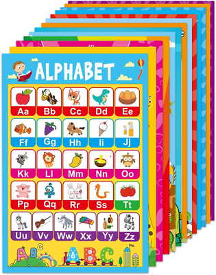 #ad 15 Educational Posters for Toddlers Kids Learning Alphabet Numbers Shapes Colors $16.99