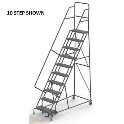 #ad NEW Tri Arc 136 in H Steel Rolling Ladder 10 Steps Serrated 450 lb Load Cap $1939.95