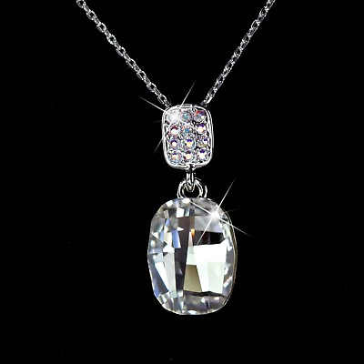 #ad 18K WHITE GOLD PLATED MADE WITH SWAROVSKI CRYSTAL SPARKLING PENDANT NECKLACE AU $29.99