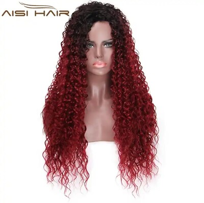 #ad AISI HAIR Womens Red Ombre Wig Middle Part Curly Synthetic Heat Resistant Fibers $24.97