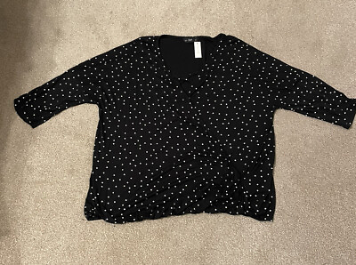 #ad Florence amp; Fred blouson top Size 22 black with white polka dots GBP 5.99