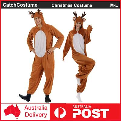 #ad Halloween Elk Reindeer Sleepwear Adult Plush One Piece Pajamas Cosplay Costume AU $50.99