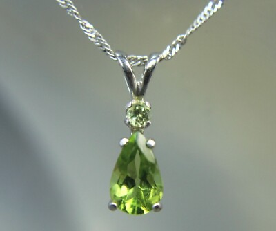 #ad Genuine Pear Shaped Green Peridot 925 Sterling Silver Necklace w Peridot Accent $48.90
