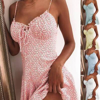 #ad Sexy Womens Boho Floral Mini Dress Summer Strappy Holiday Swing Sundress US $15.39