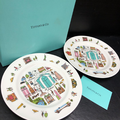 #ad Tiffany 5th Avenue Plate Pair Set Bone China Dish S84 NM 676S $86.00