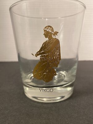 #ad Vintage Zodiac Horoscope Gold Low Ball Drink Glass Tumbler Virgo $7.00