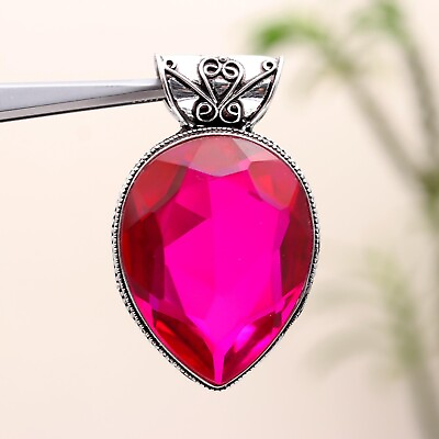 #ad Pink Rubelite Gemstone Vintage 925 Sterling Silver Pendant Jewelry Gift For Her $11.99