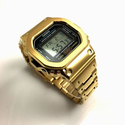 #ad Casio G Shock DW5600 Mod Gold PVD Steel Bezel Bracelet 5600 Full Custom Metal $129.00
