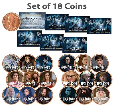#ad HARRY POTTER Deathly Hallows Colorized UK British Halfpenny ULTIMATE 18 Coin Set $39.95