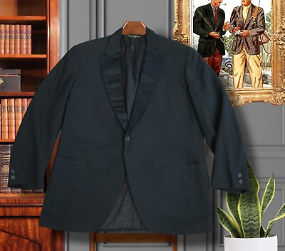 #ad Rare Vintage 1940s Brooks Brothers 42R Tuxedo Smoking Jacket Black Wool Formal $299.99
