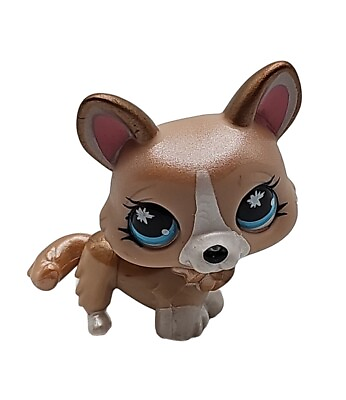 #ad LPS Littlest Pet Shop Brown Tan Shimmer Corgi Dog Blue Eye Authentic 2007 Hasbro $12.71
