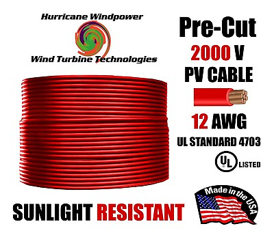 #ad 12 AWG Gauge PV Wire 1000 2000 Volt Pre Cut 15 500 Ft for Solar Installation RED $110.00