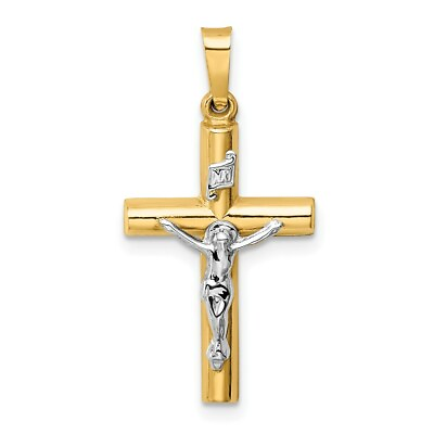 #ad 14k Gold Two Tone INRI Crucifix Cross Charm Pendant 1.1 Inch $173.96