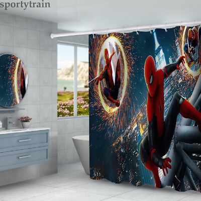 #ad Spider Man Bathroom Sets 4PCS Shower Curtain Bath Mat Toilet Lid Seat Cover $46.54
