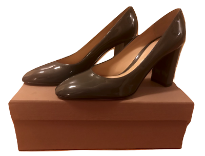 #ad Gianvito Rossi Daria Patent Chunky Heel 85mm Pumps Shoes Dark Gray Sz: 40 $675 $374.00