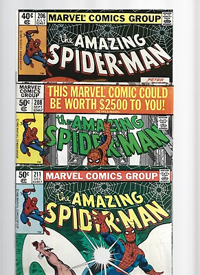 #ad MARVEL AMAZING SPIDER MAN LOT OF 3 BRONZE AGE COMICS ##x27;s 206 208 211 *VERY NICE* $19.95