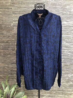 #ad 2X Plus Blue Floral Top long sleeve blouse button #85 $18.99