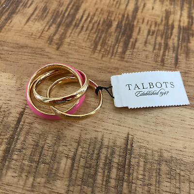 #ad VINTAGE Talbots Gold Tone amp; Pink Ring 3 Triple Interlocking Rings Size 10 NWT $12.49