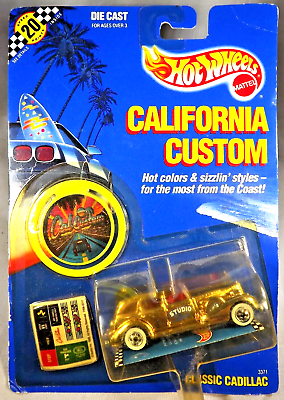#ad 1989 Hot Wheels California Customs CLASSIC CADILLAC Gold w White Wall BW Spokes $19.50