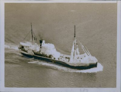 #ad 1936 Ice Locked Boston Harbor Fishing Boat Press Photo WOW $24.99