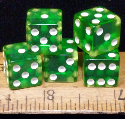 #ad Vintage Classic Throwback Crisloid Green Lucite dice 5 dice 1 2quot; Vibrant $9.99
