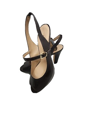 #ad Antonio Melani Platform Heels Brown Size 9 Faux Leather Strappy Peep Toe 40#x27; 50s $24.00