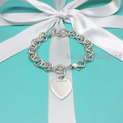 #ad Tiffany amp; Co. Heart Tag Charm Bracelet Chain 925 Sterling Silver Authentic $215.00