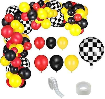 #ad 127Pcs Racing Car Birthday Balloons Arch Kit Red Yellow Black Balloon Garland De $10.99