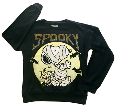 #ad Womens Pullover Spooky Snoopy Peanuts Halloween Graphic Black Sweatshirt S Small $10.45
