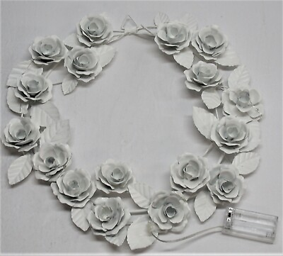 #ad Metal Floral Wreath w Tiny Lights Uses 2 AA Batteries White 14.5quot; Diameter $19.99