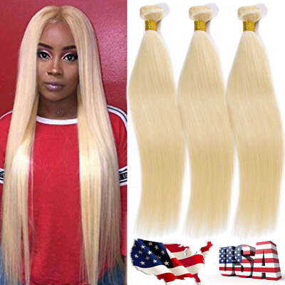 #ad Brazilian Blonde 100% Virgin Human Hair Extensions Weave 3 Bundles 300G Thick US $30.84