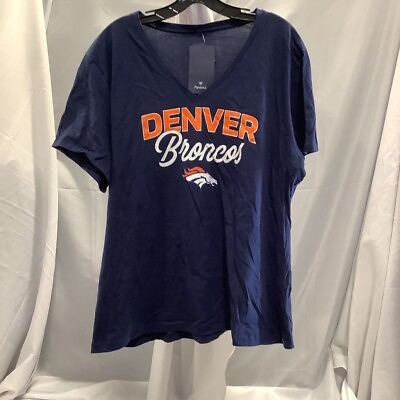 #ad Denver Broncos Fanatics Womens Graphic T Shirt Blue Orange V Neck Cotton 3XL New $21.99