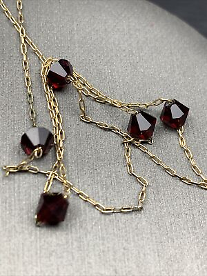 #ad Vintage Necklace Pendant Deep red crystal accent￼￼ Delicate ￼ 15” Gold Short $11.11